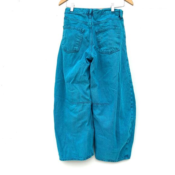 Gap Horseshoe High Rise Barrel Leg Jeans Teal Ultrasoft Denim 25 Turquoise - Picture 4 of 9